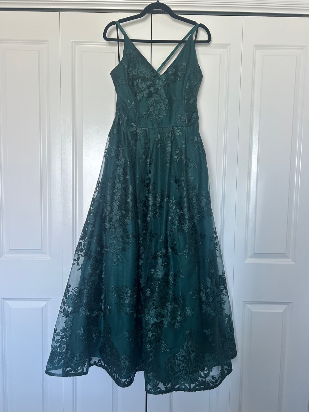 BCX Teal Green Lace A-Line Prom Dress